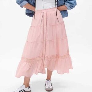 Gap × Loveshackfancy Tiered Maxi Skirt Pink Button Front Pocket 2023 NWT-Medium